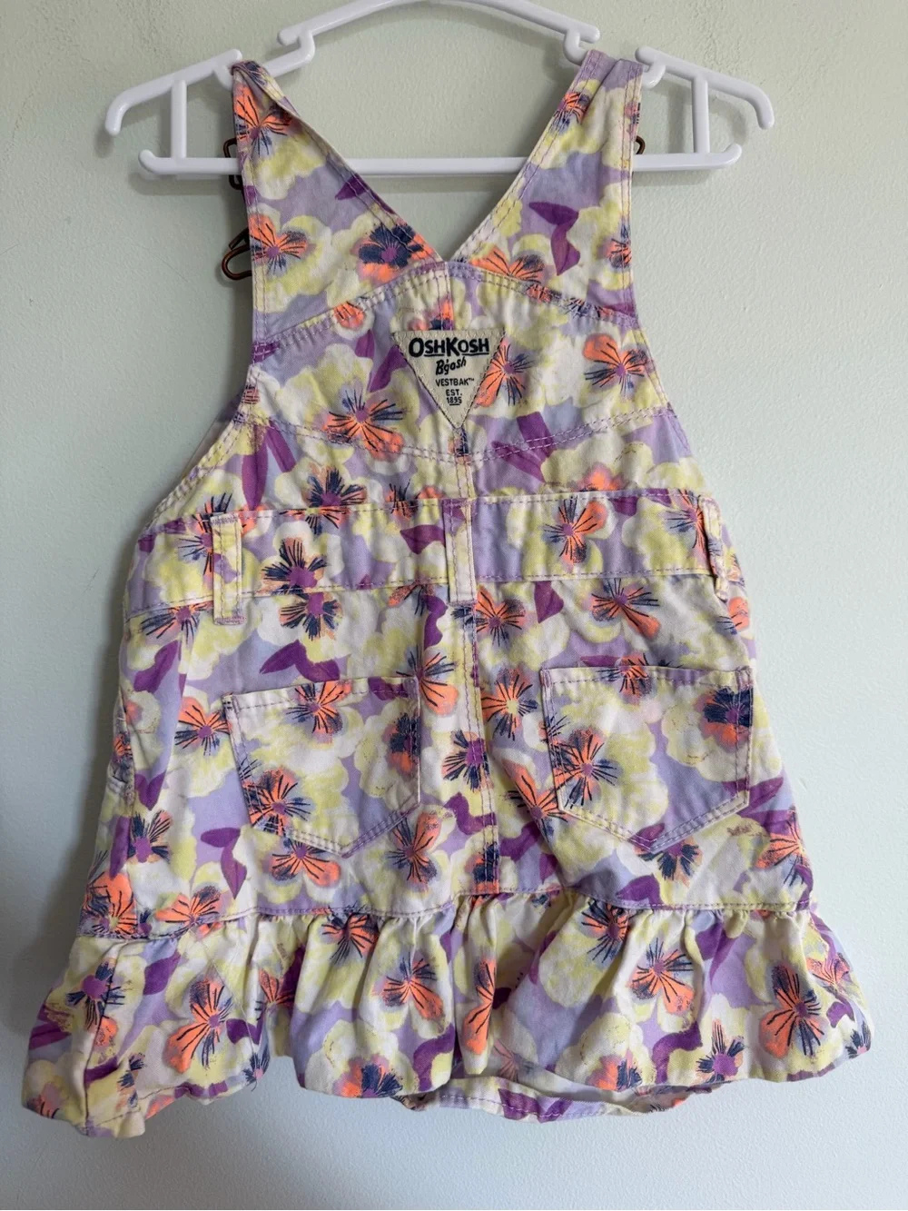 OshKosh Floral Print Girls' Purple & Yellow Overalls Dress